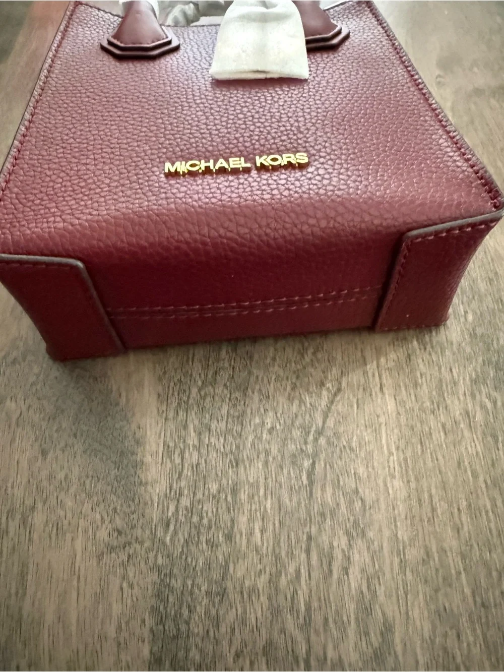 Michael Kors Maroon Pebbled Leather Mini Tote with Gold Hardware